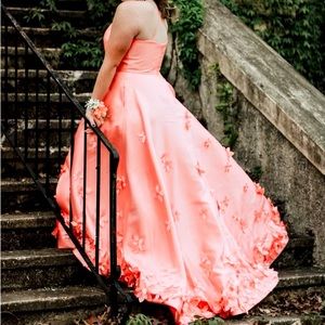 Sherri Hill prom dress, Coral with appliquéd flowers. Size 18 but alt. to fit 16